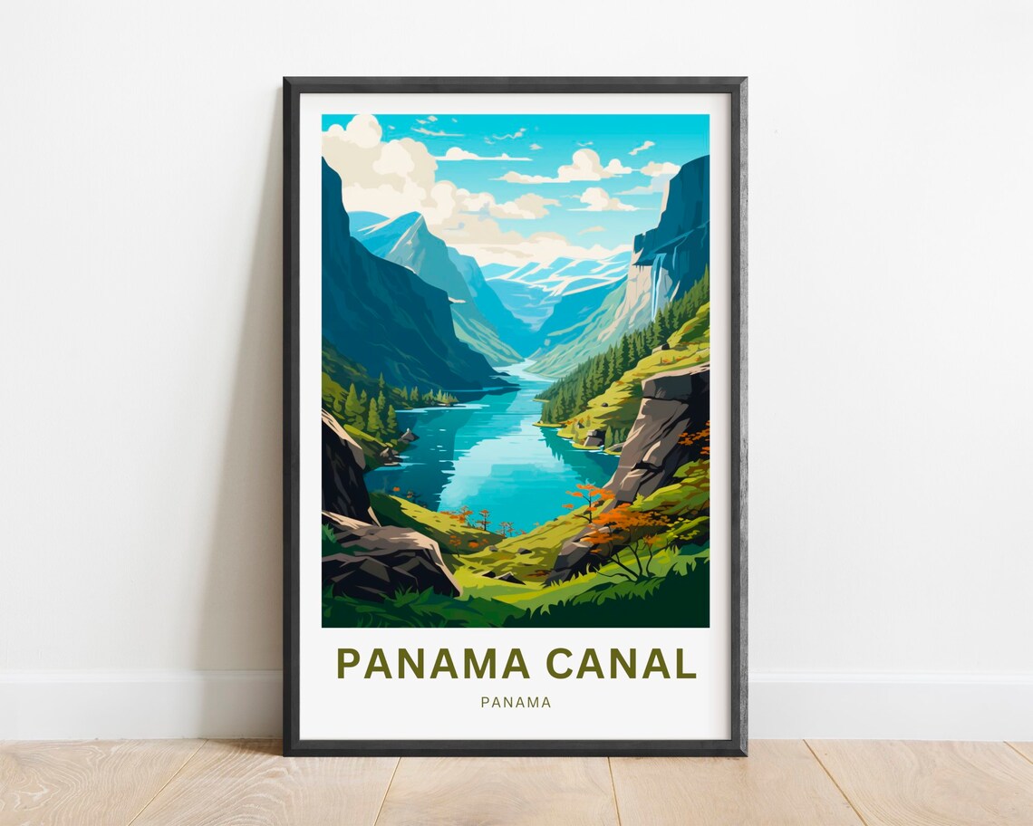 Panama Canal Panama Mountain River Valley Scenic Vintage Travel Poster