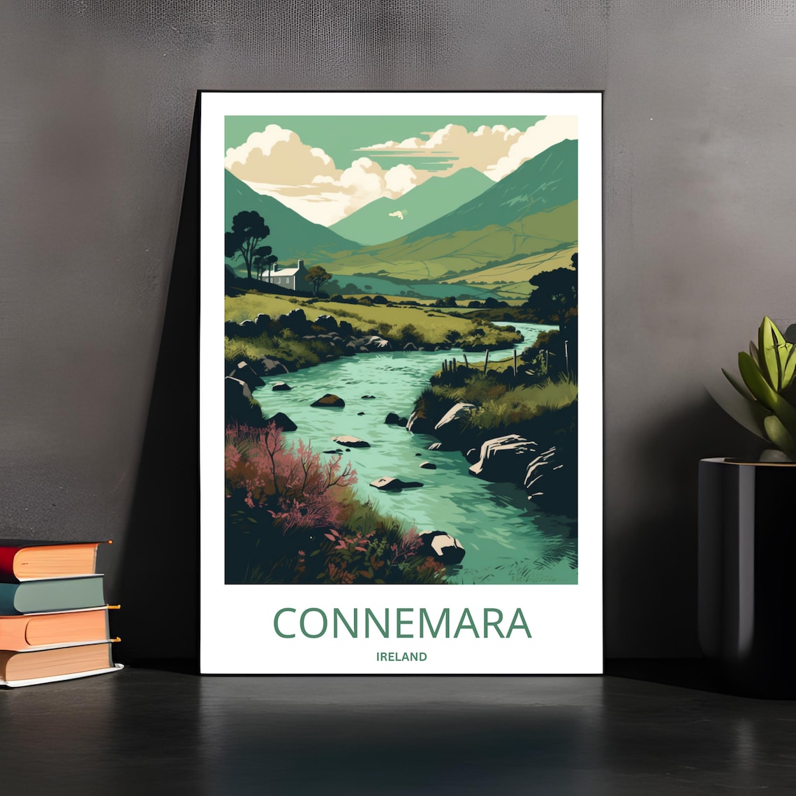 Connemara Ireland Green Valley Stream Mountains Cottage Travel Poster - Image 3