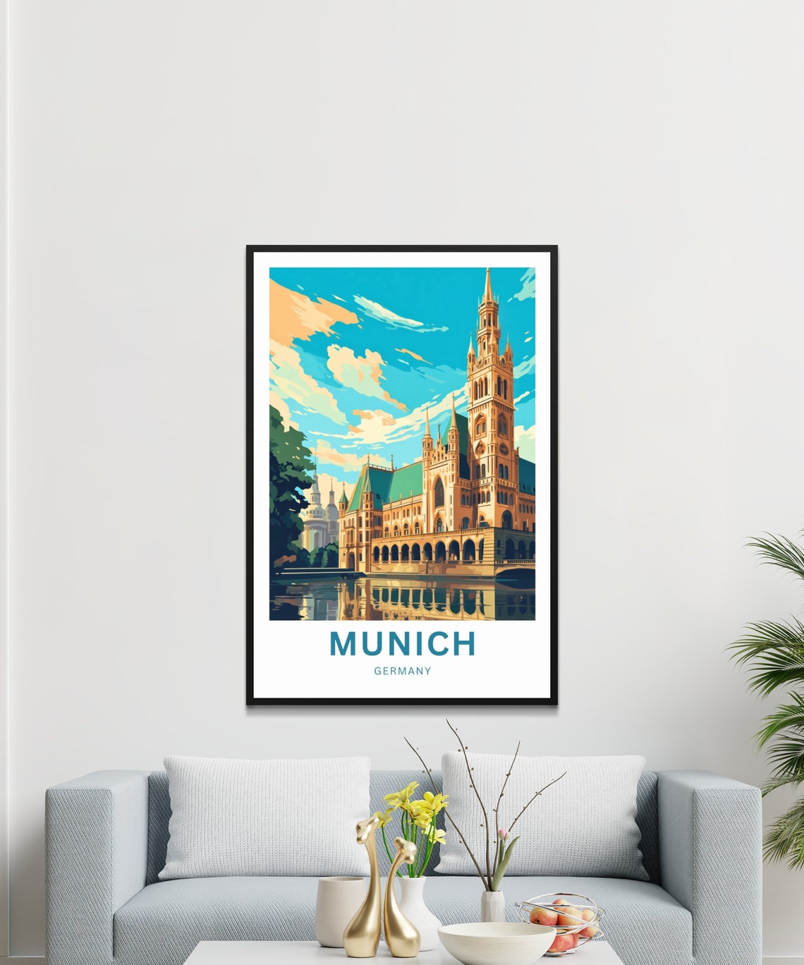 Munich Germany Gothic City Hall Water Reflection Scenic Poster - Image 4