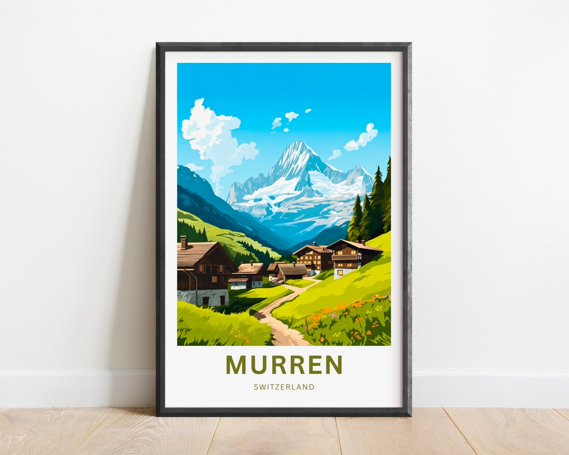 Murren Switzerland Summer Alpine Chalets Wildflower Travel Poster