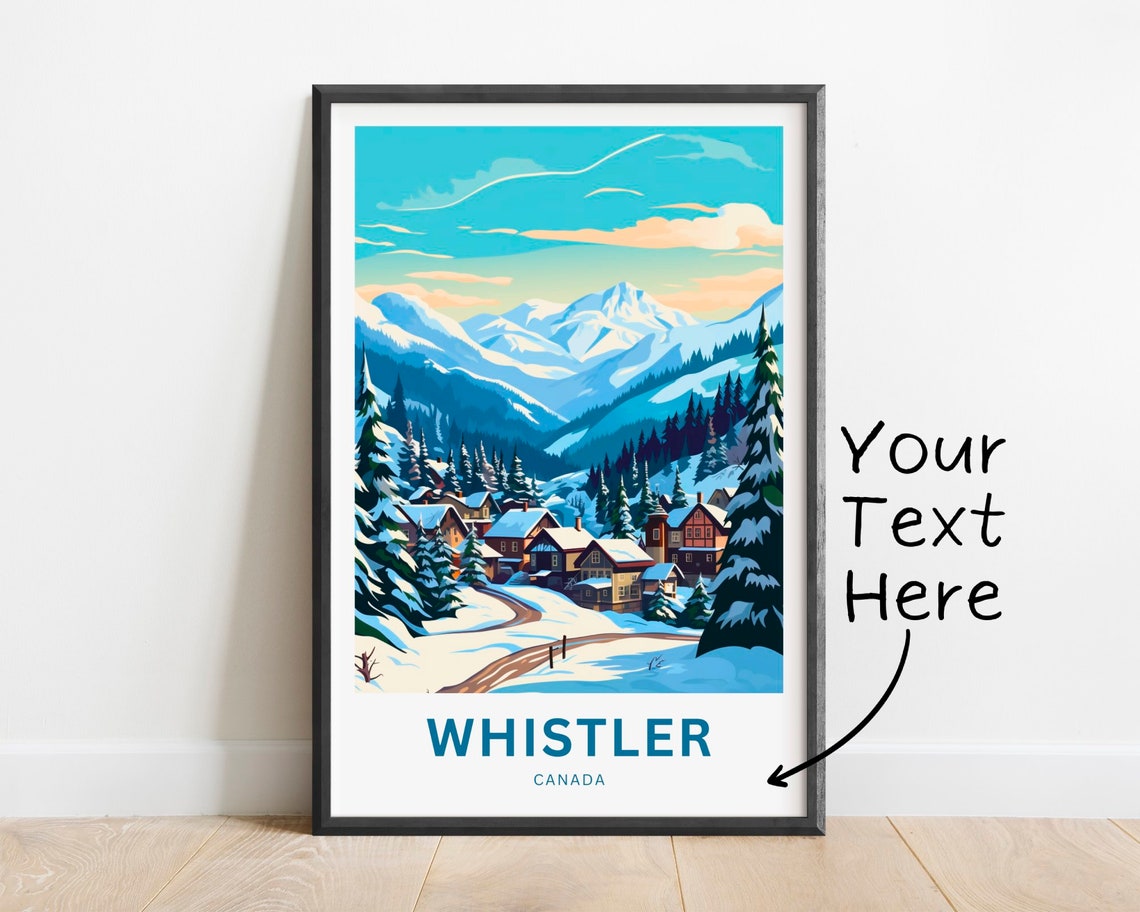 Personalized Whistler Canada Snowy Village Chalets Dusk Travel Poster