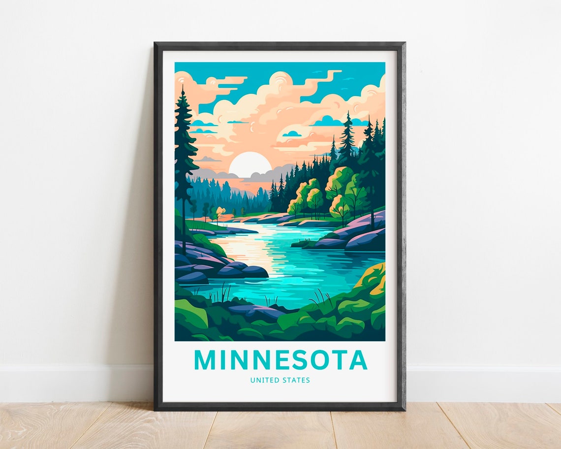 Minnesota United States Sunrise River Pine Forest Scene Poster