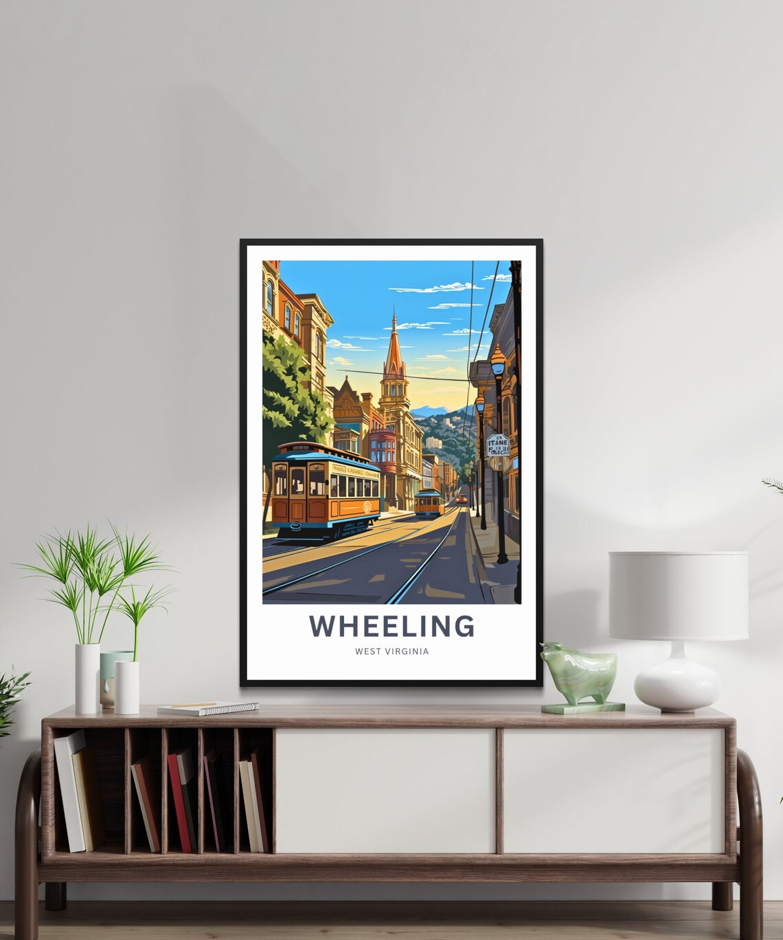 Wheeling West Virginia Trolley Street Retro Customizable Travel Poster - Image 2
