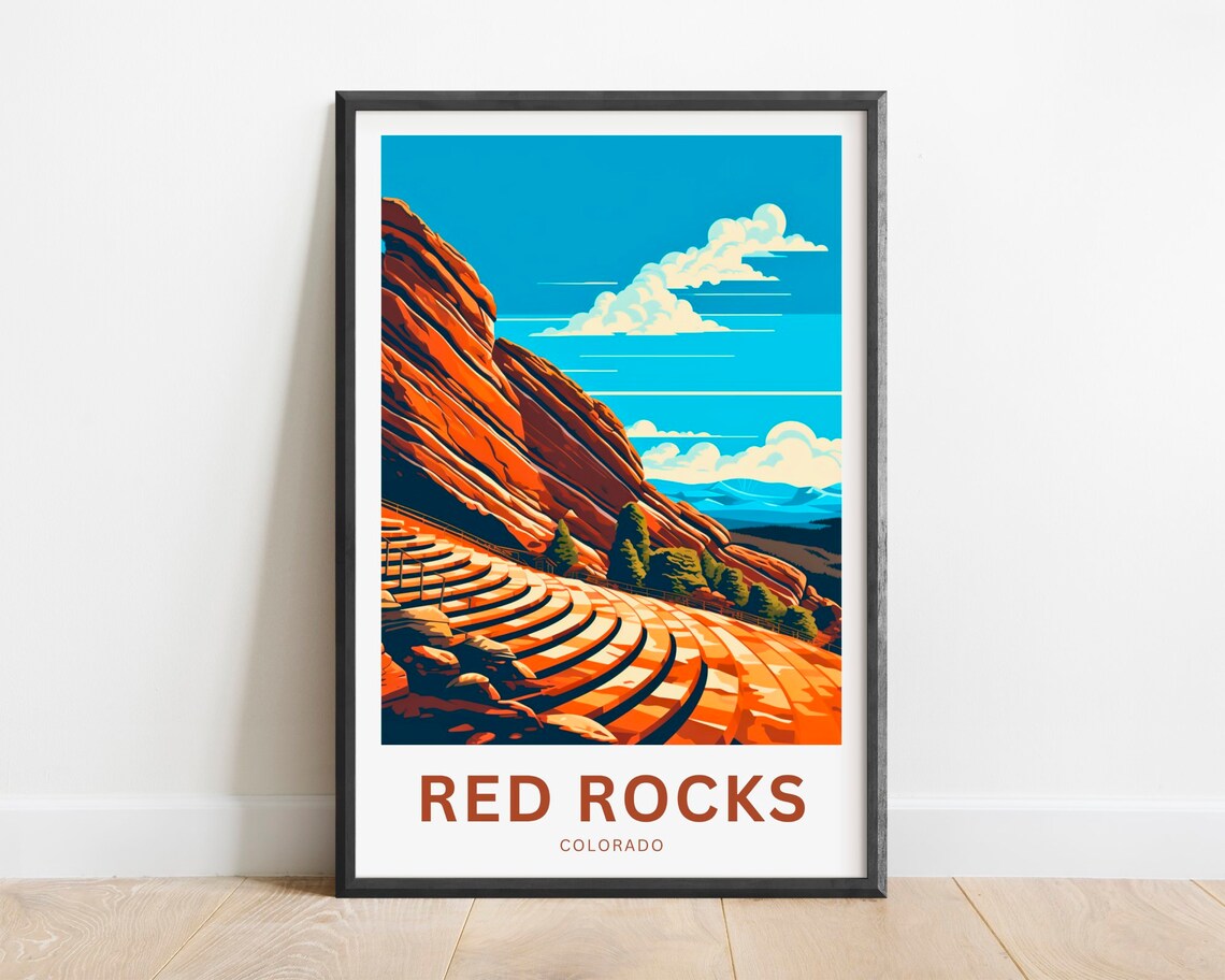 Red Rocks Colorado Amphitheatre Sandstone Seating Travel Poster