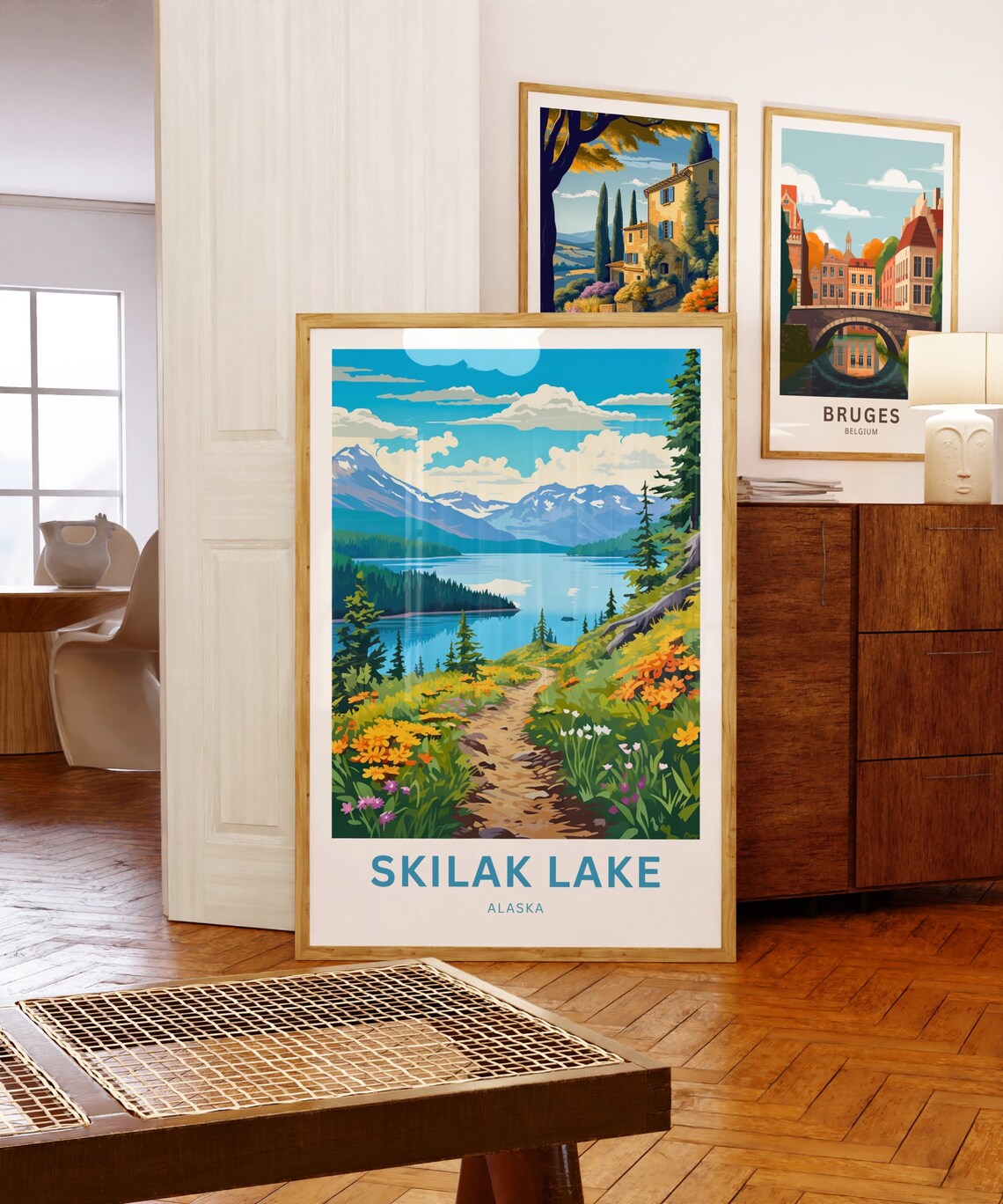 Skilak Lake Alaska Golden Wildflower Trail Mountain View Poster - Image 5