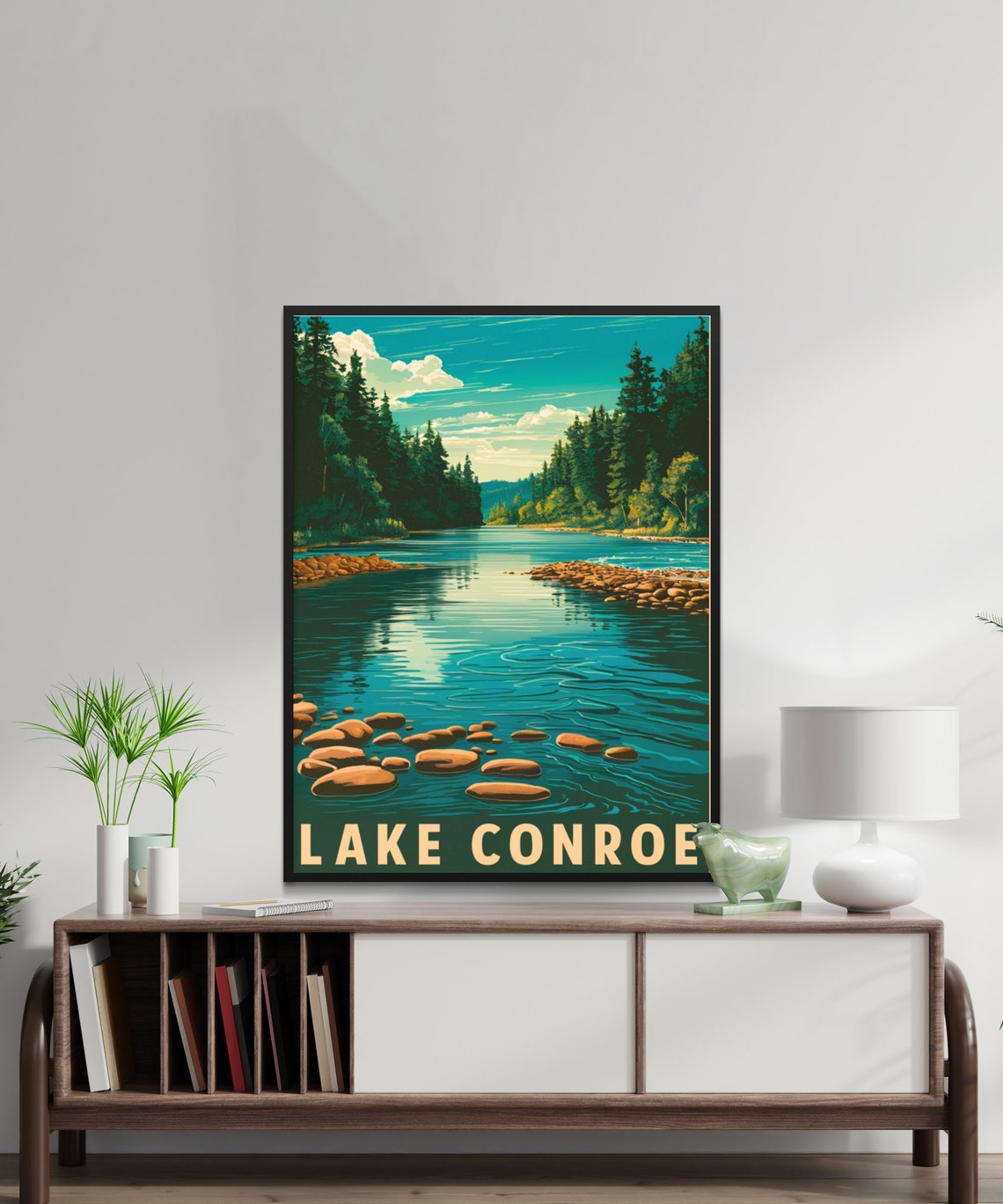 Lake Conroe Texas Pine Forest Rocky Shore Peaceful Scenic Poster - Image 3