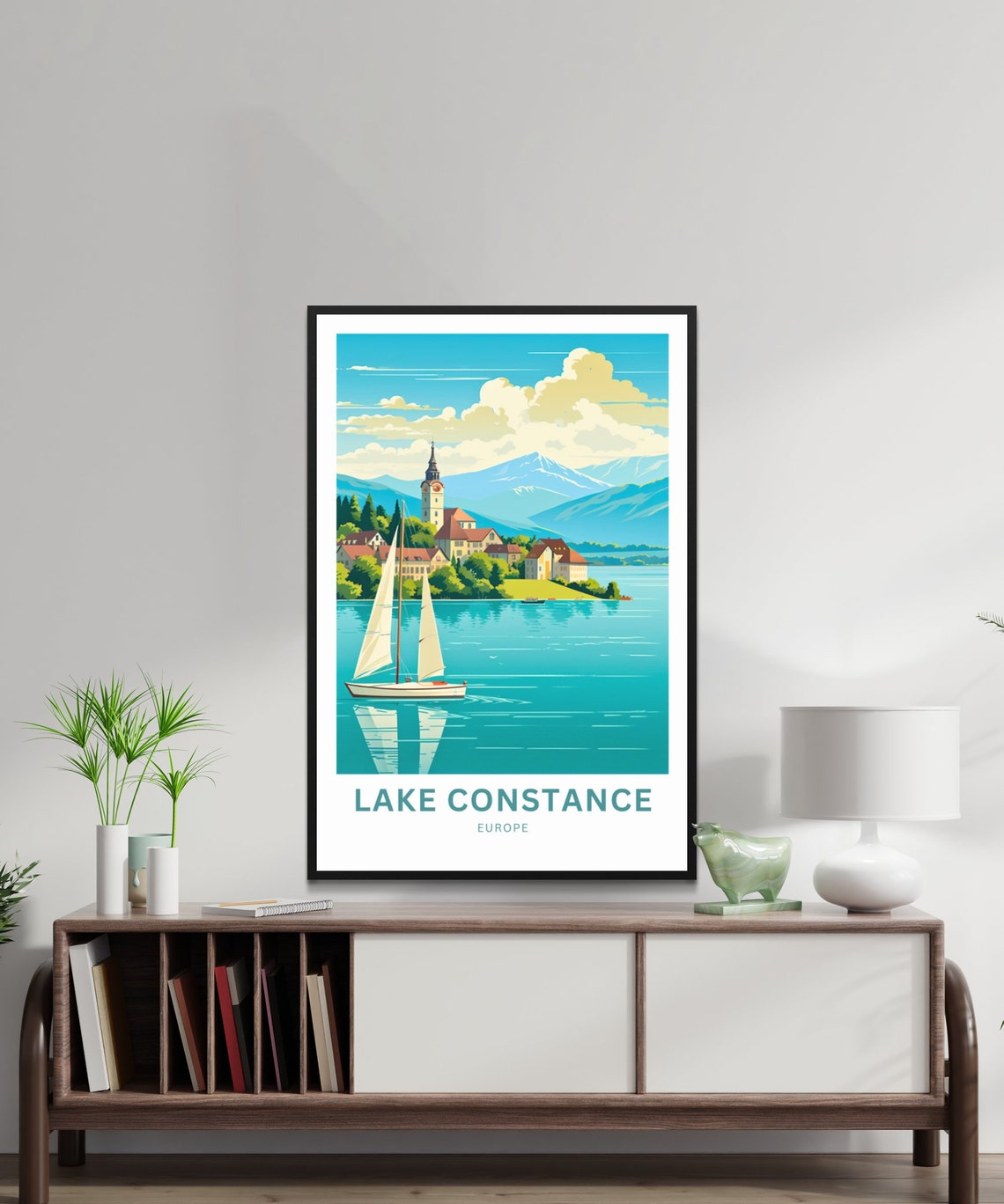 Lake Constance Europe Sailboat Village Personalized Travel Poster - Image 3