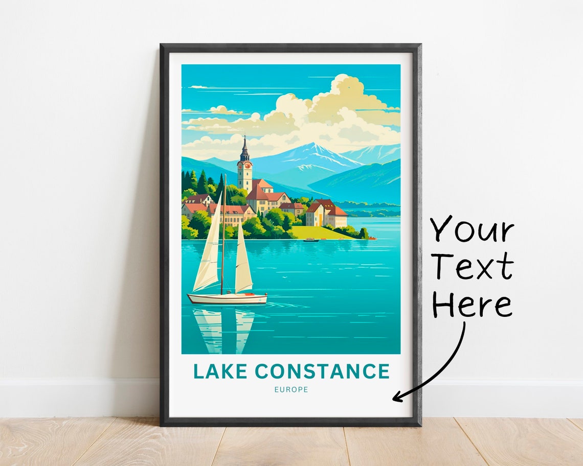 Lake Constance Europe Sailboat Village Personalized Travel Poster