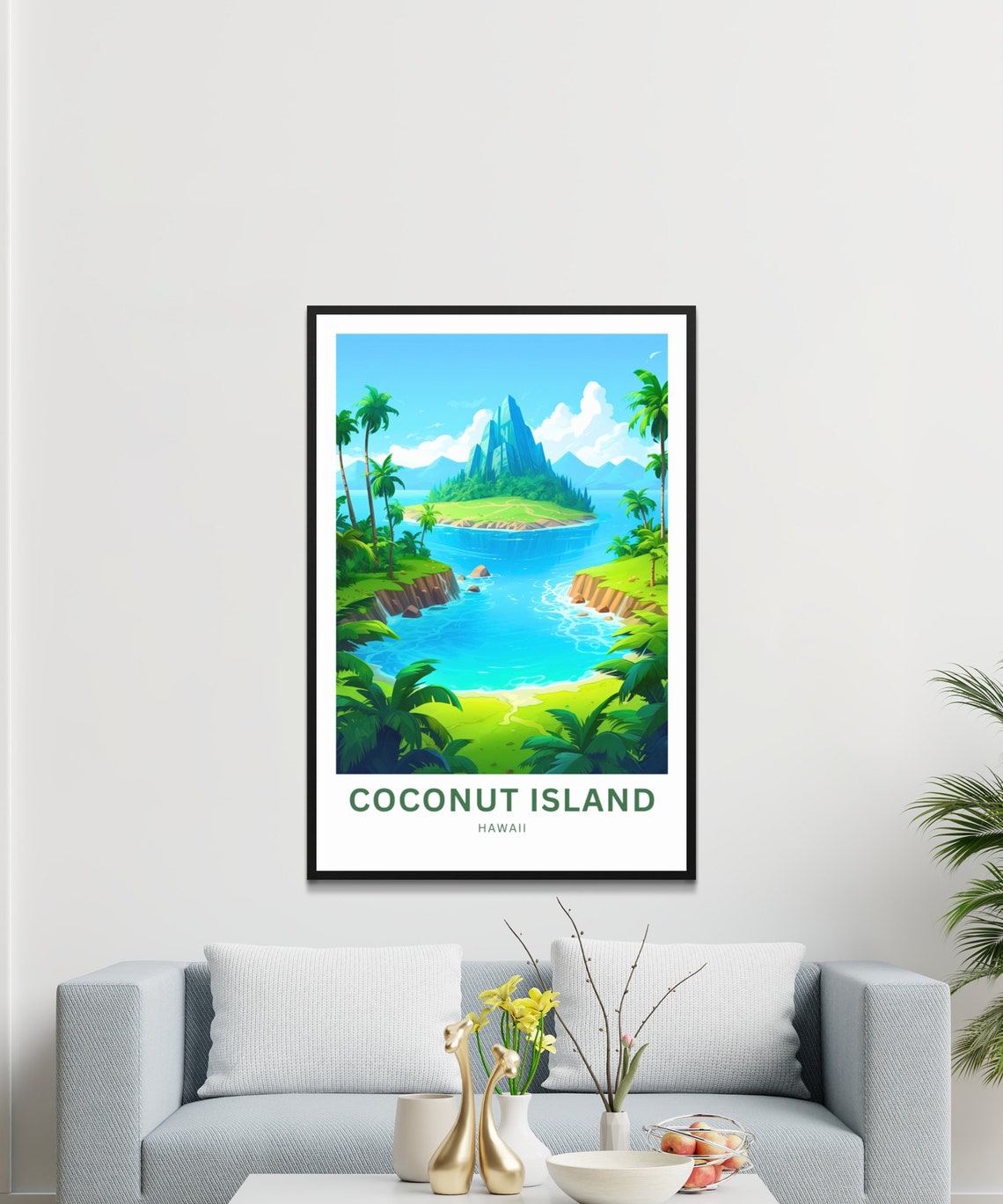 Coconut Island Hawaii Volcanic Peak Lagoon Palms Vista Poster - Image 4