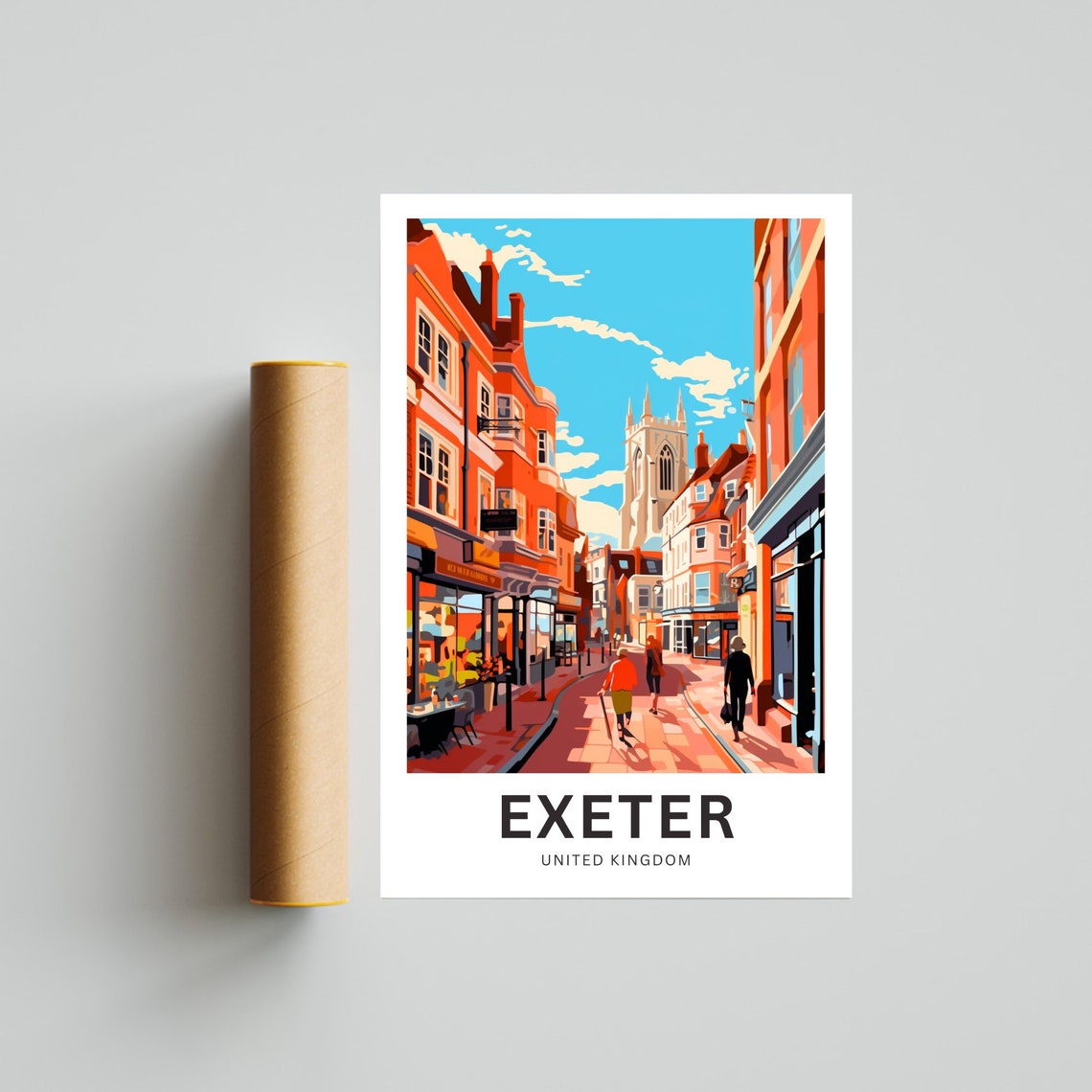 Personalized Exeter England Historic Street Cathedral Travel Poster - Image 4