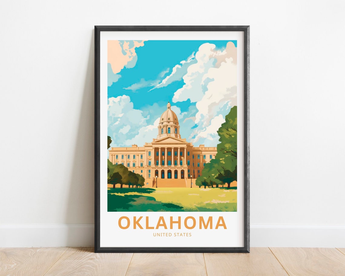 Oklahoma Domed Capitol Building Grand Architecture Travel Poster