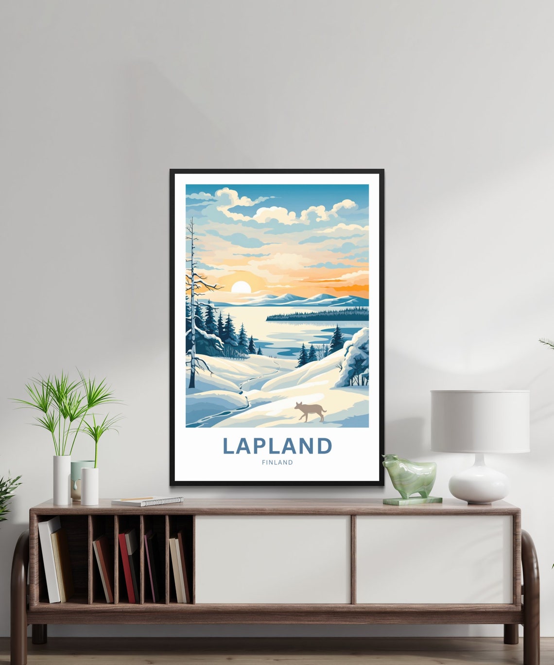 Personalized Lapland Finland Wolf Snowy Sunset Custom Text Poster - Image 2