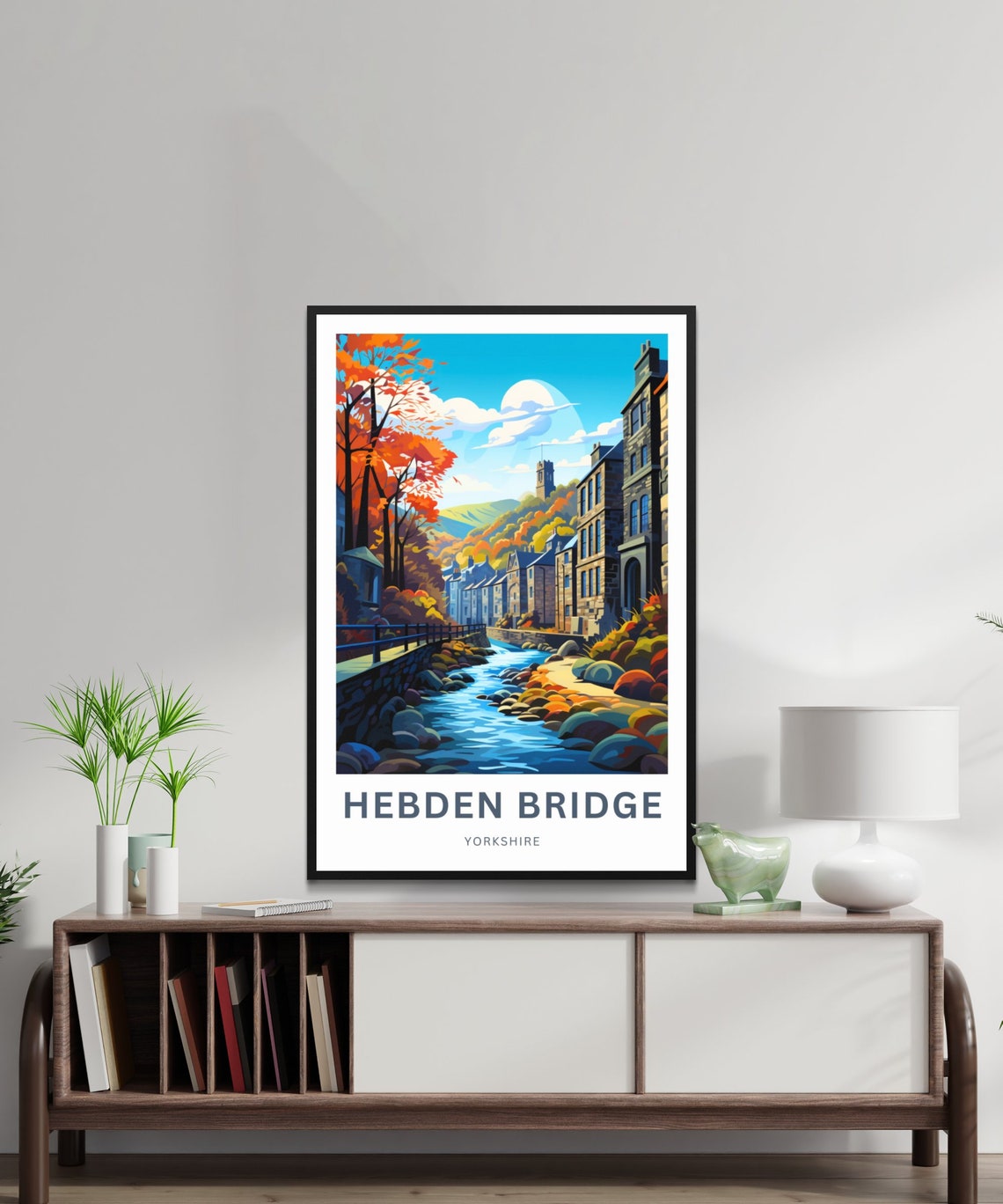 Personalized Hebden Bridge Yorkshire Autumn River View Travel Poster - Image 2