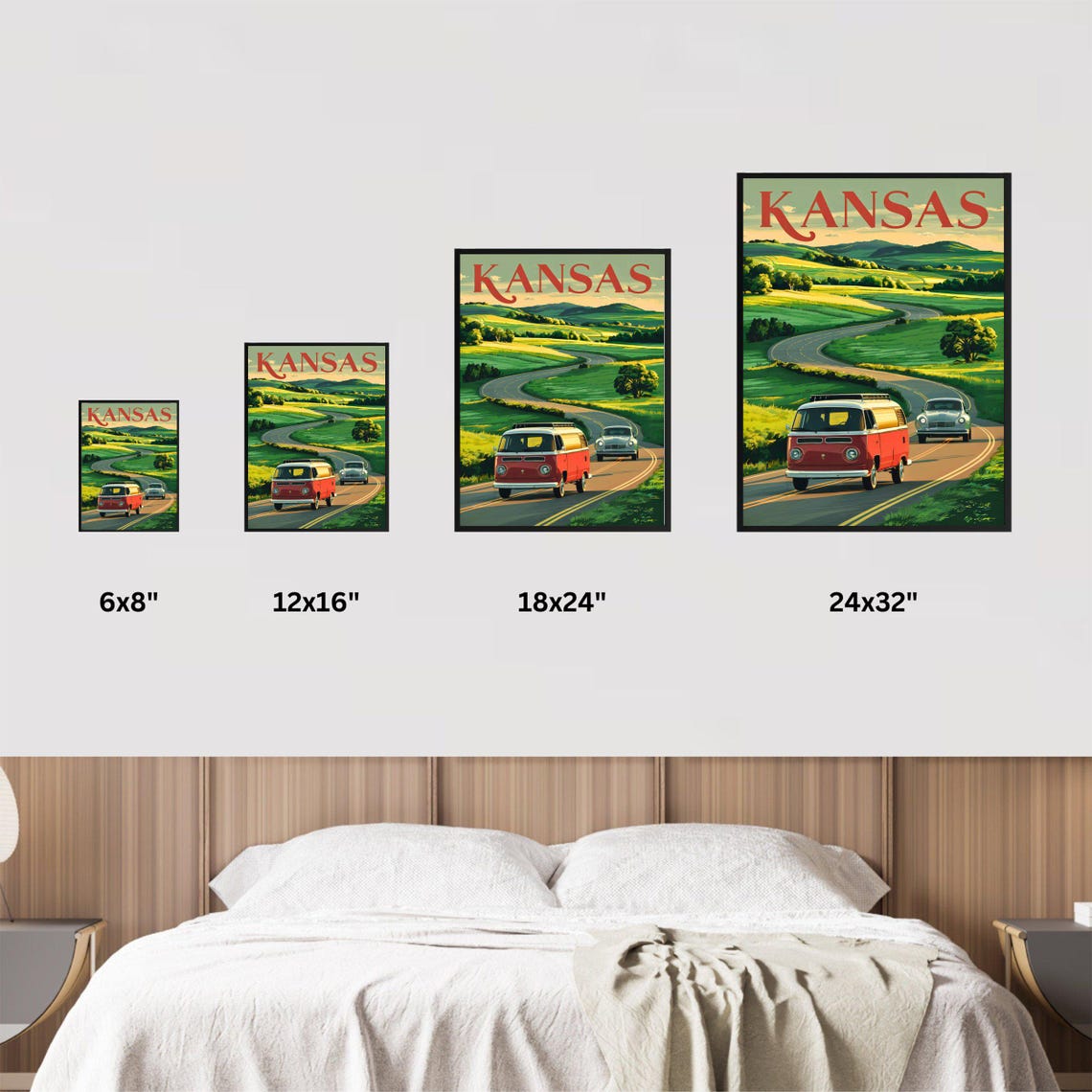 Kansas Road Trip Classic Camper Van Winding Road Vintage Poster - Image 3