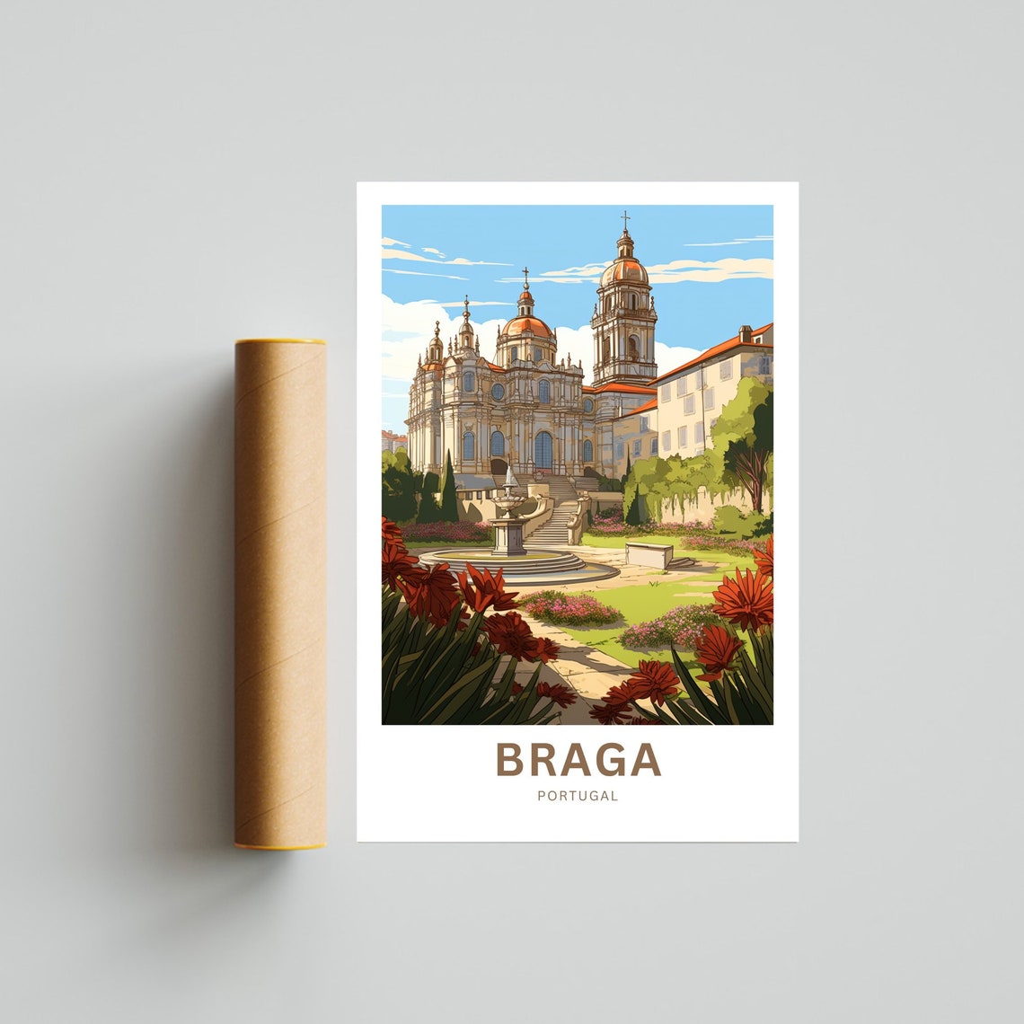 Braga Portugal Baroque Church Gardens Classic Vintage Poster - Image 4