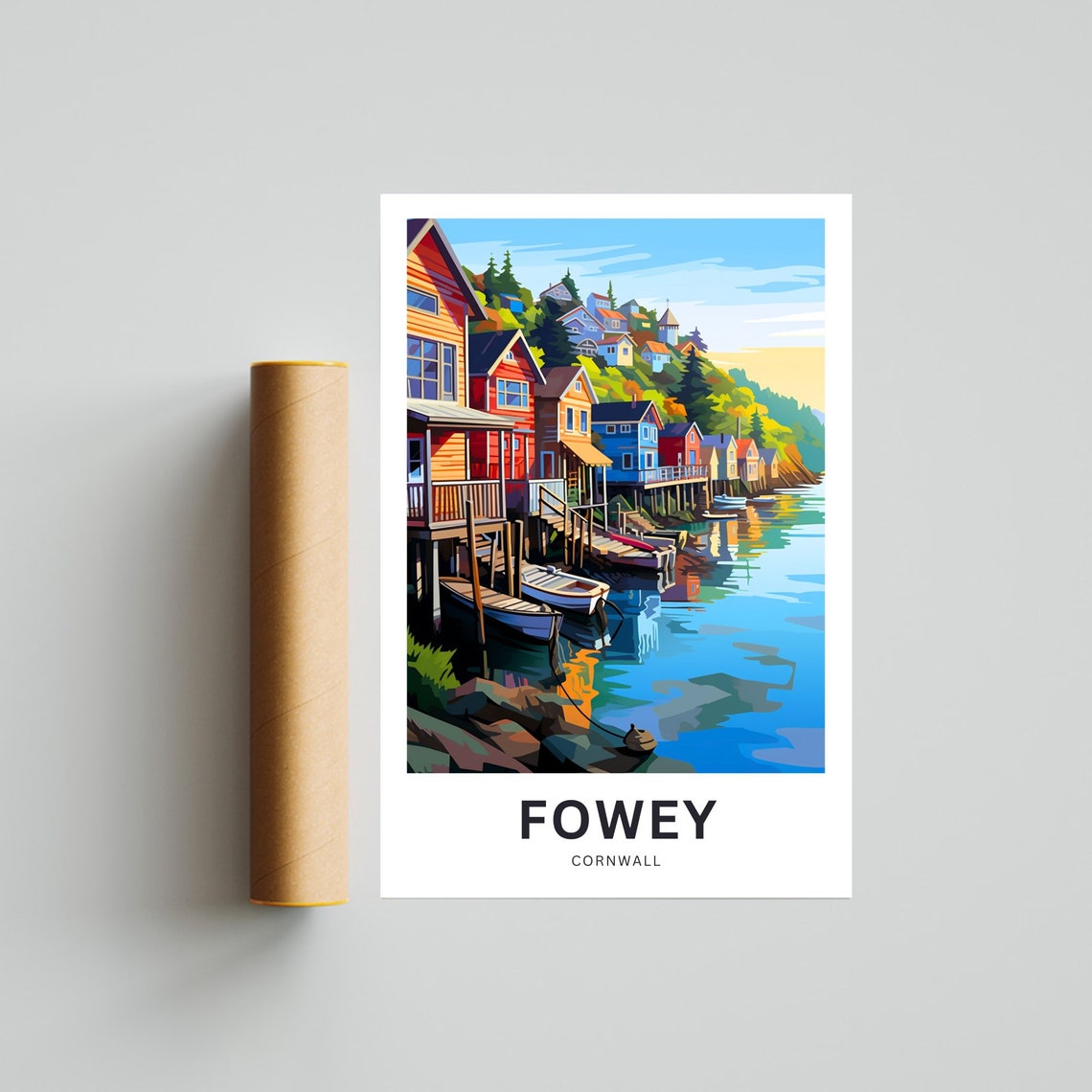 Fowey Cornwall Harbour Village Boats Scenic Retro Travel Poster - Image 4