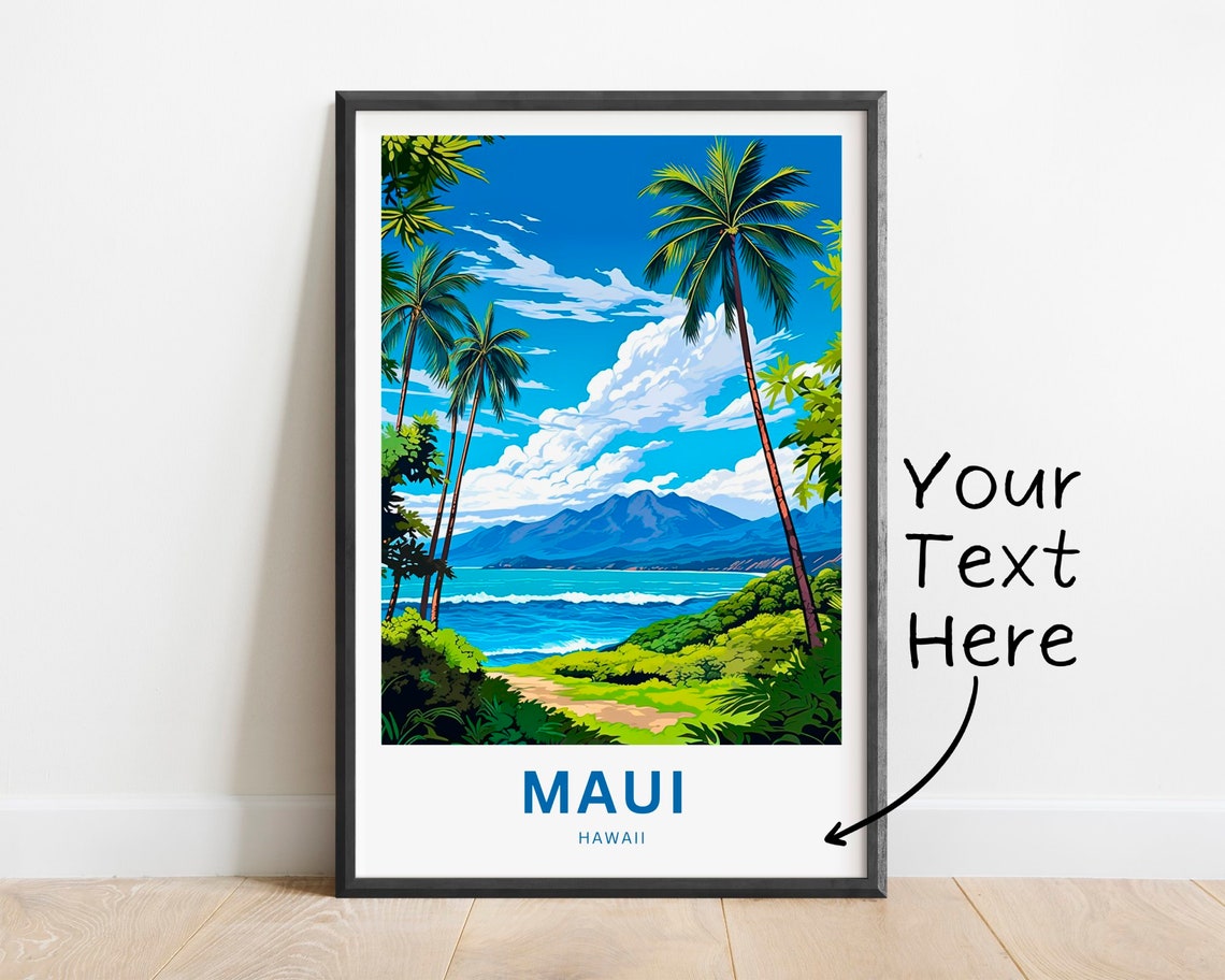 Personalized Maui Hawaii Palm Beach With Volcanic Mountain View Poster
