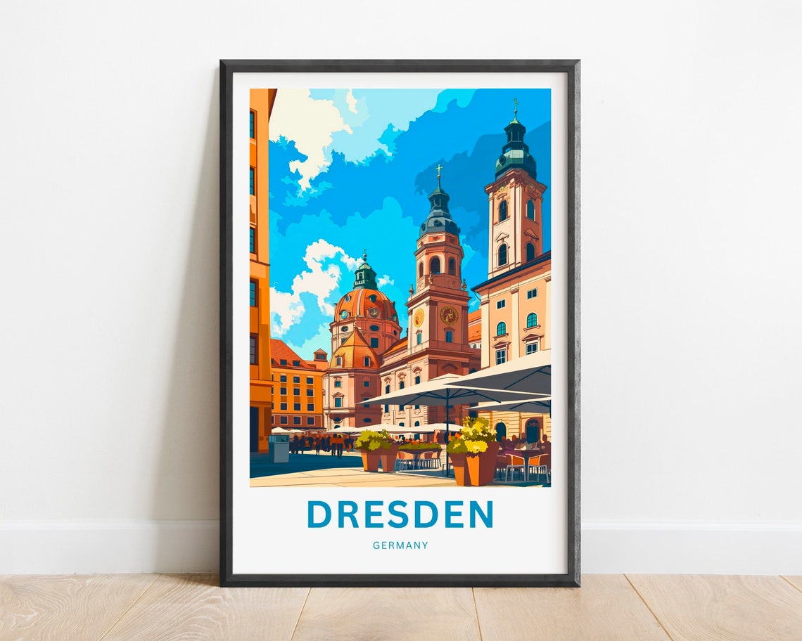 Dresden Germany Historic Church Square Outdoor Cafe Scene Poster