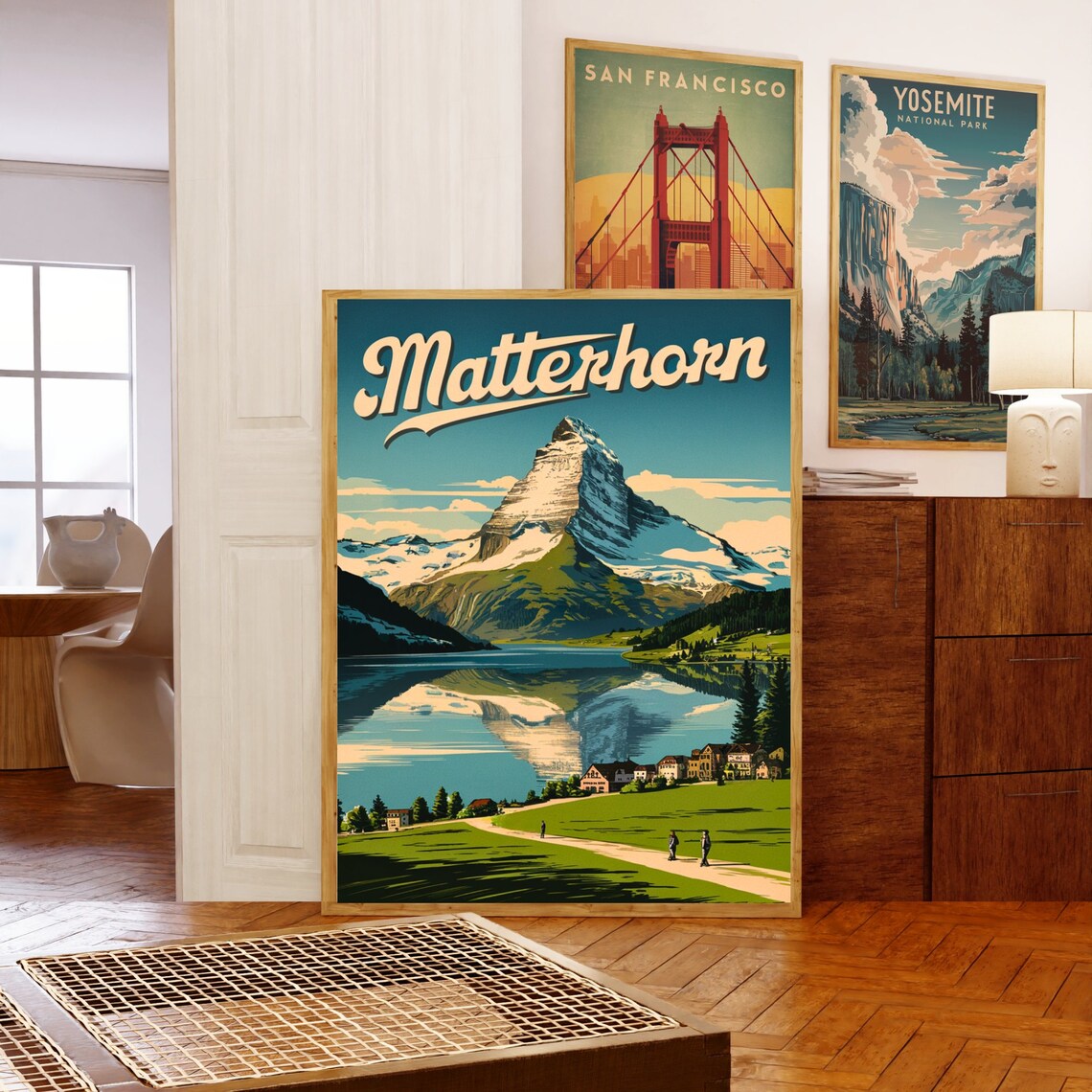 Matterhorn Village Chalets Green Shore Lake Path Vintage Poster - Image 5