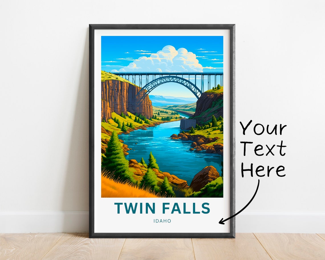 Personalized Twin Falls Idaho Canyon River Bridge Custom Travel Poster