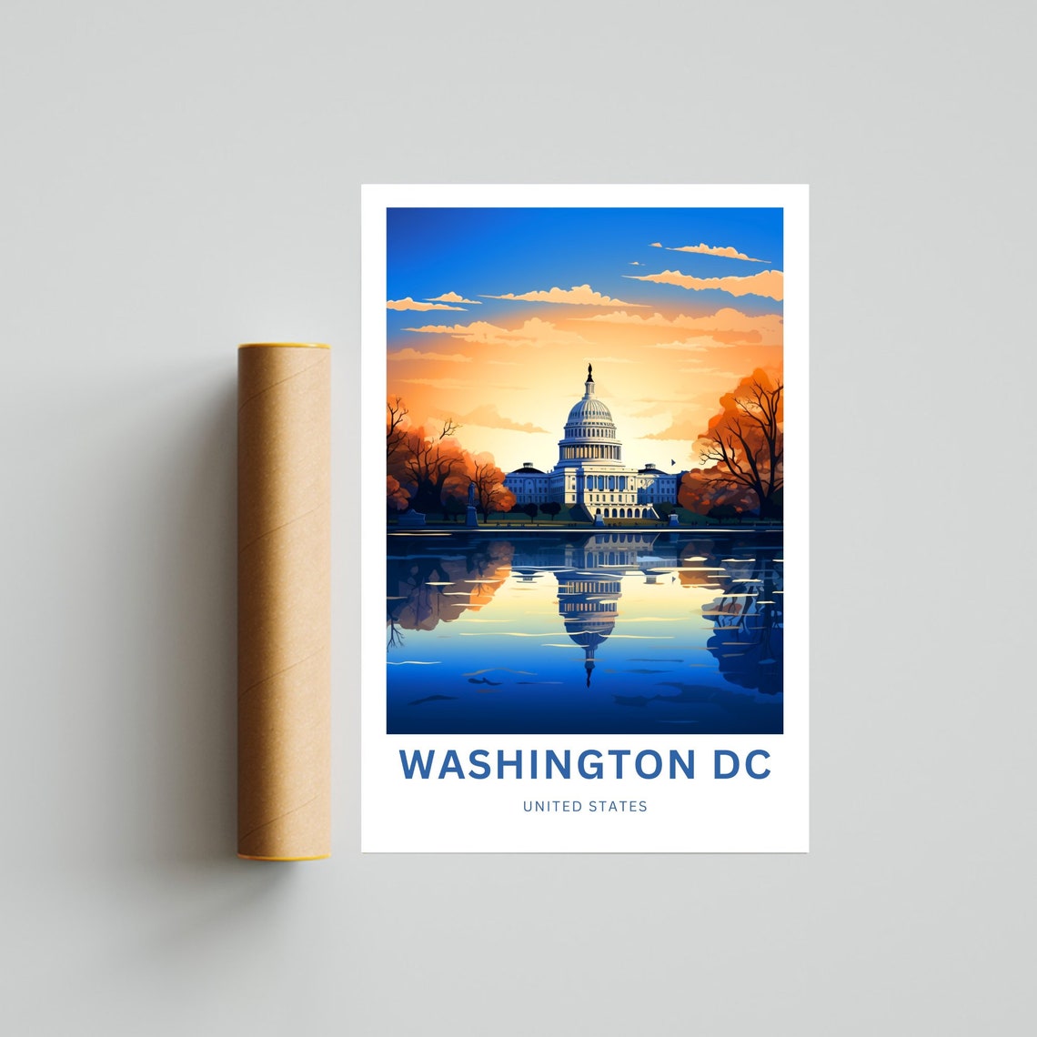 Washington DC US Capitol Reflection Water Sunset Travel Poster - Image 4