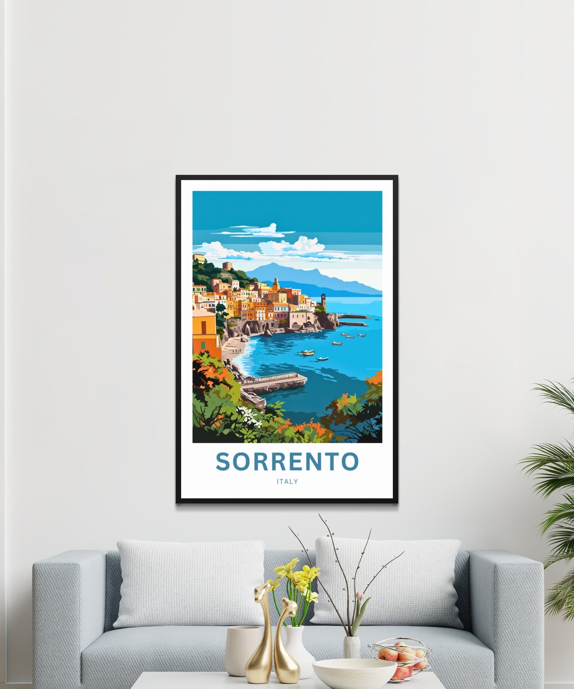 Sorrento Italy Mountain Backdrop Coast Custom Text Art Poster - Image 3