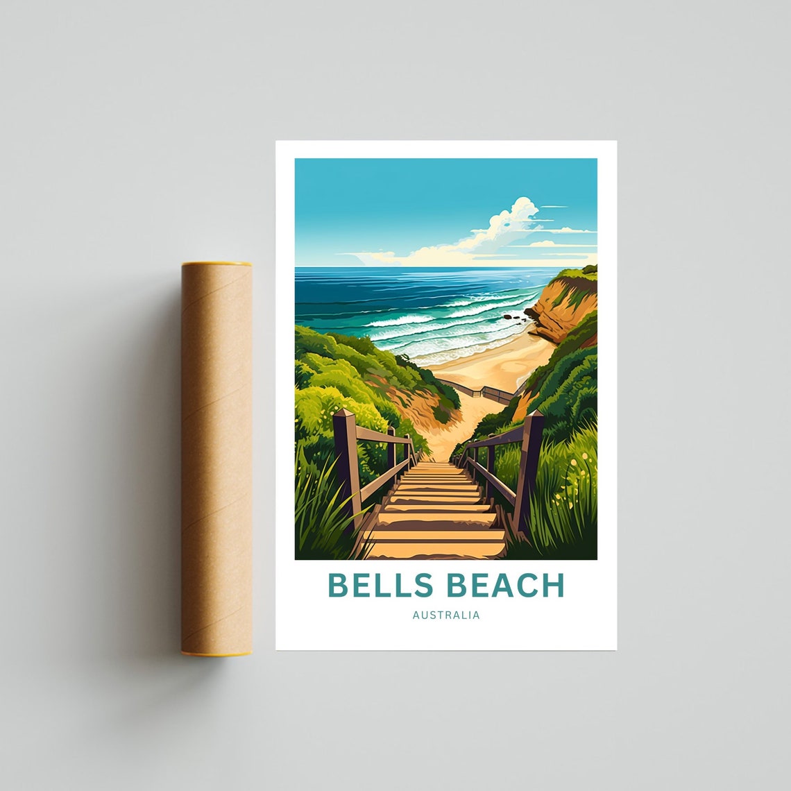 Bells Beach Australia Stairs To Sandy Cove Surf Coast Travel Poster - Image 4