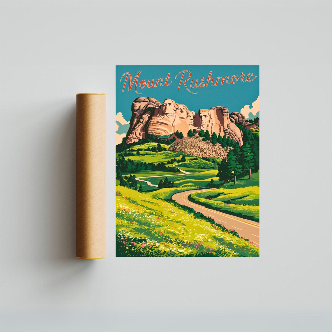 Mount Rushmore South Dakota Scenic Winding Road Vintage Poster - Image 4