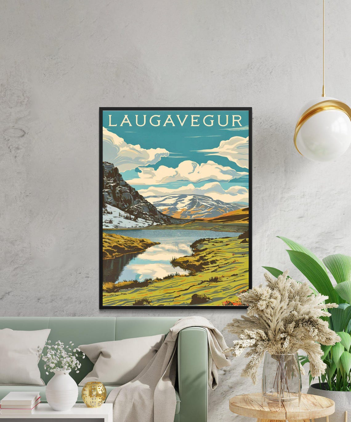 Laugavegur Iceland Mossy Valley Still Lake Vintage Travel Poster - Image 4