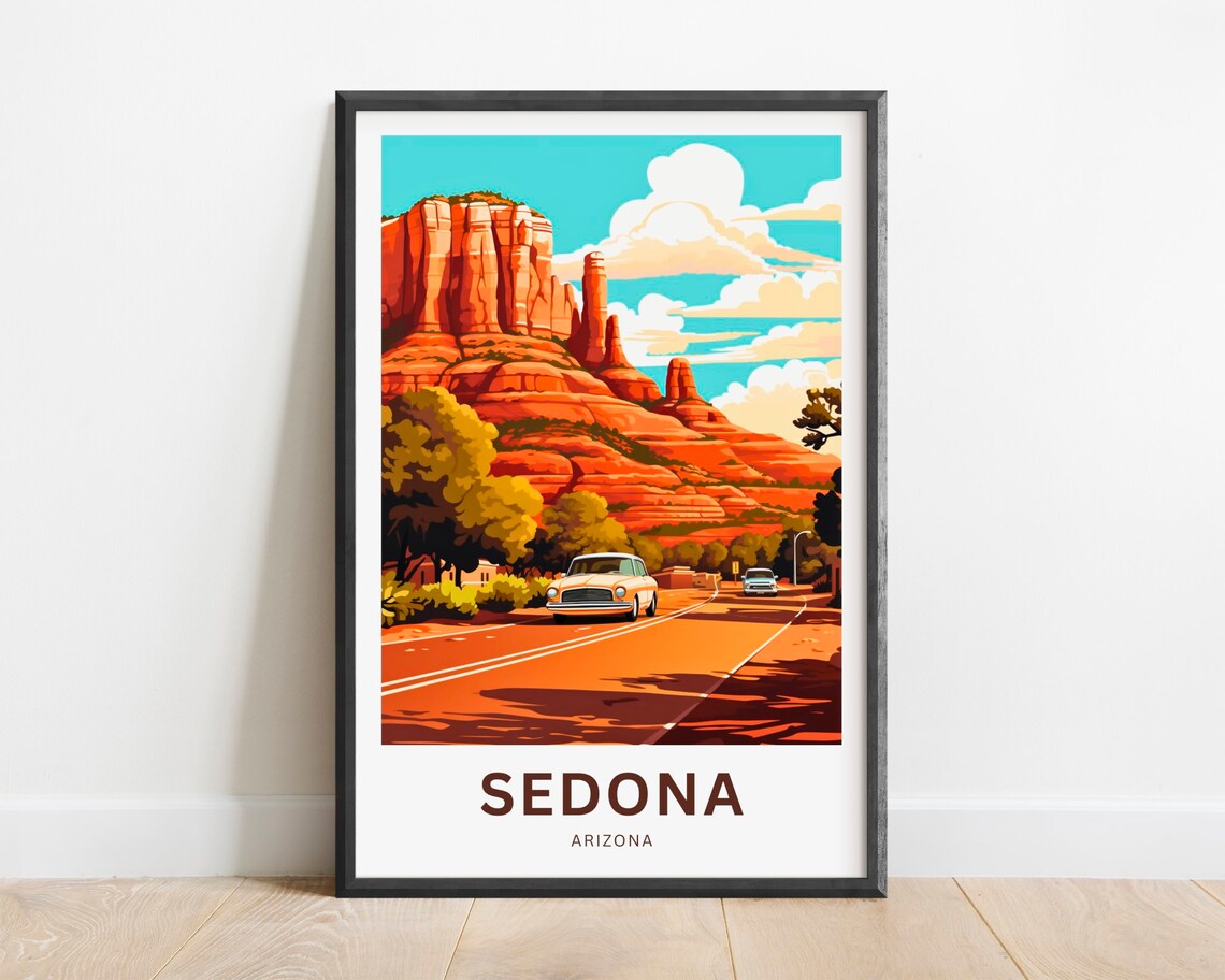 Sedona Arizona Travel Poster Red Rocks Vintage Road Trip Art