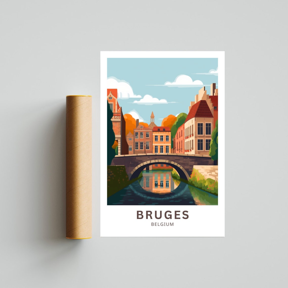 Bruges Belgium Stone Bridge Water Reflection Europe Art Print - Image 5