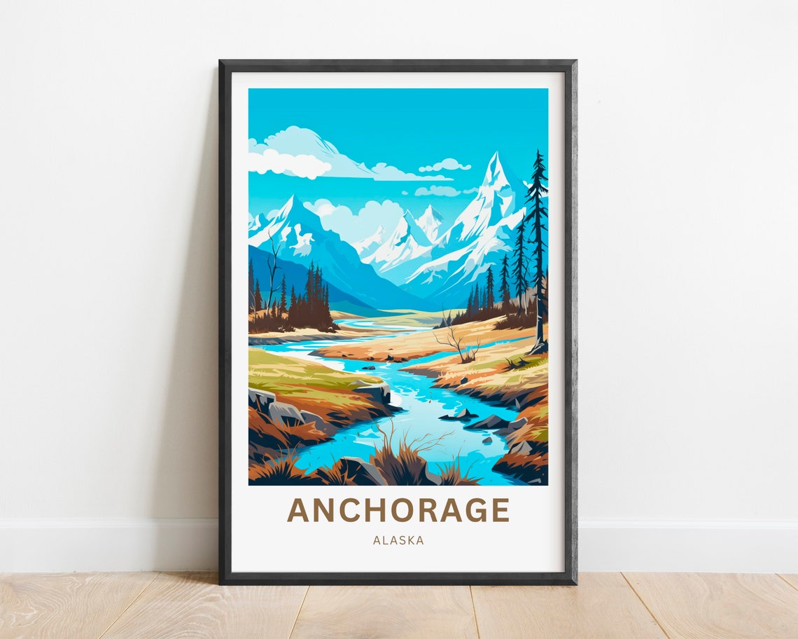 Anchorage Alaska Snow Peaks River Valley Personalized Poster - Image 2