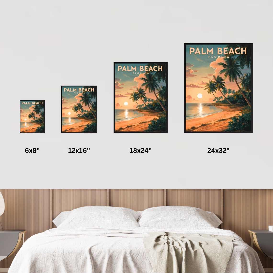 Palm Beach Florida Sunset Calm Cove Palm Row Vintage Travel Poster - Image 4
