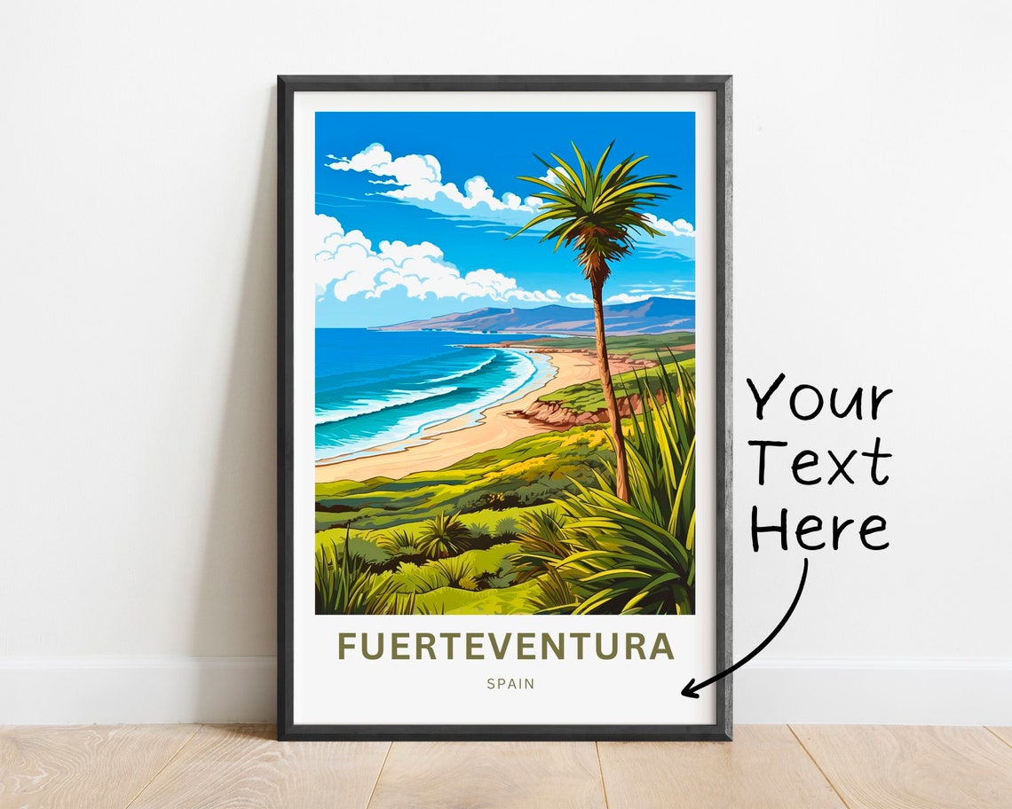 Personalized Fuerteventura Spain Palm Beach Coastline Travel Poster