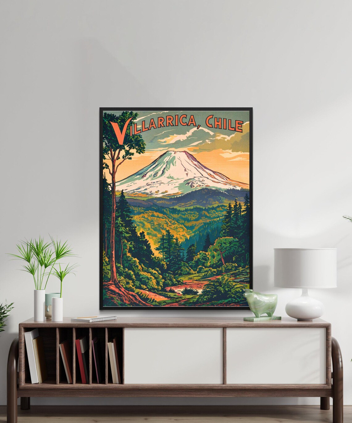 Villarrica Chile Vintage Snow Capped Volcano Forest Travel Poster - Image 2