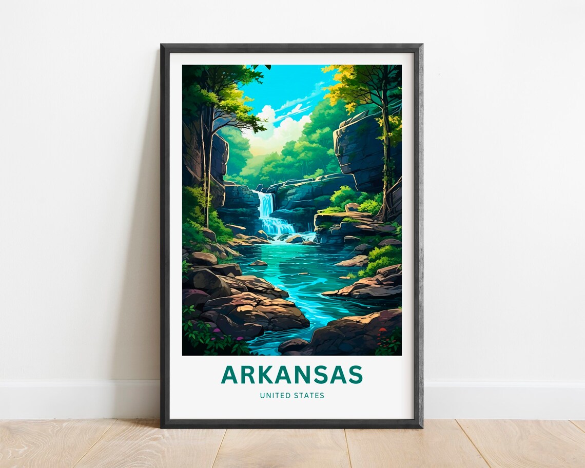 Arkansas Cascading Waterfall Turquoise Pool Forest Travel Poster
