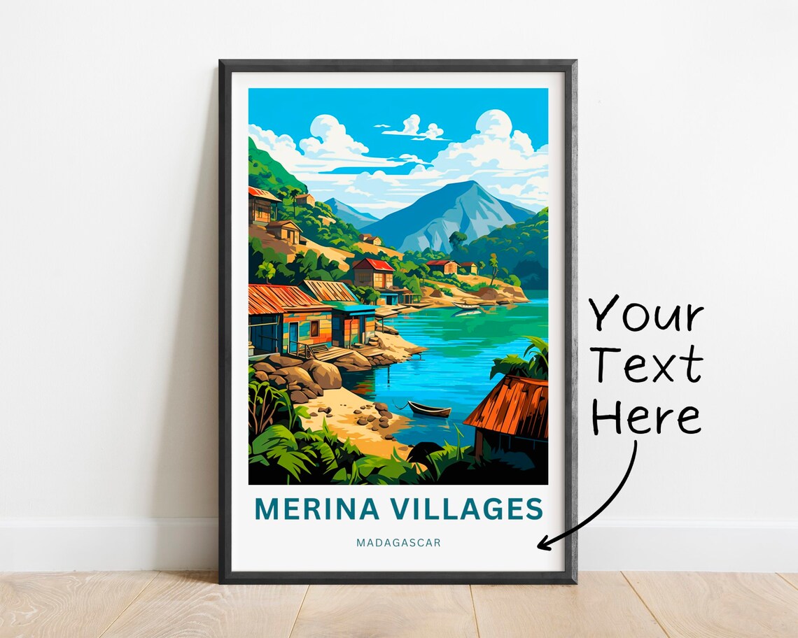 Merina Villages Madagascar Coastal Village Boats Bay Travel Poster