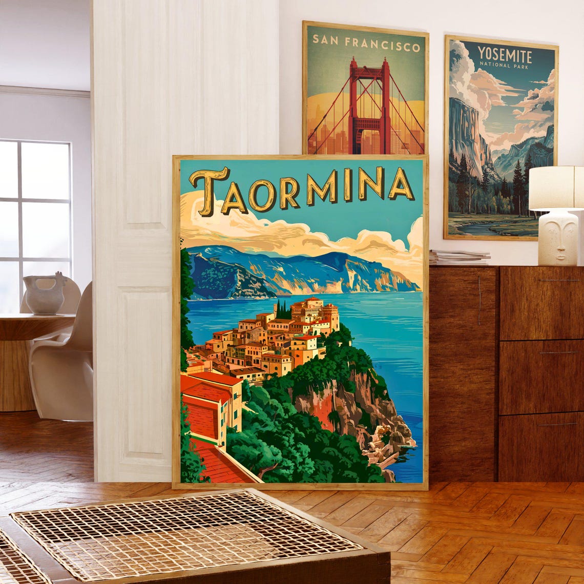 Taormina Sicily Coastal Cliffs Old Town Sea View Vintage Travel Poster - Image 5