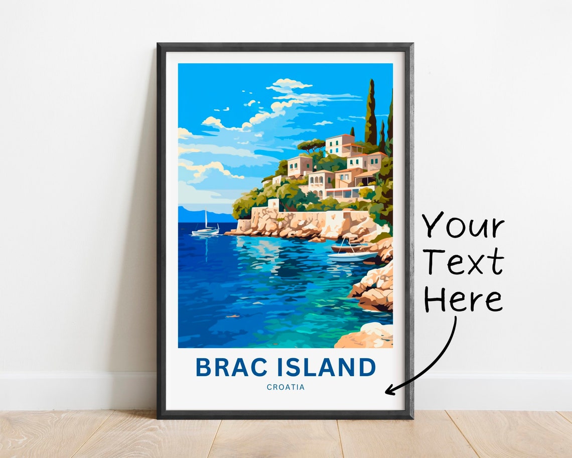 Brac Island Croatia Custom Cliffside Village Sailboats Poster