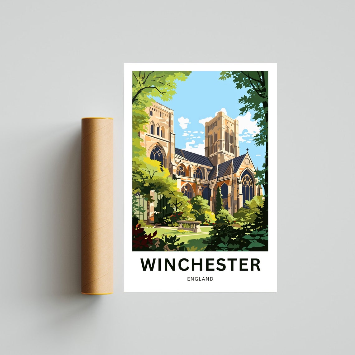 Personalized Winchester England Cathedral Gardens Custom Travel Poster - Image 2