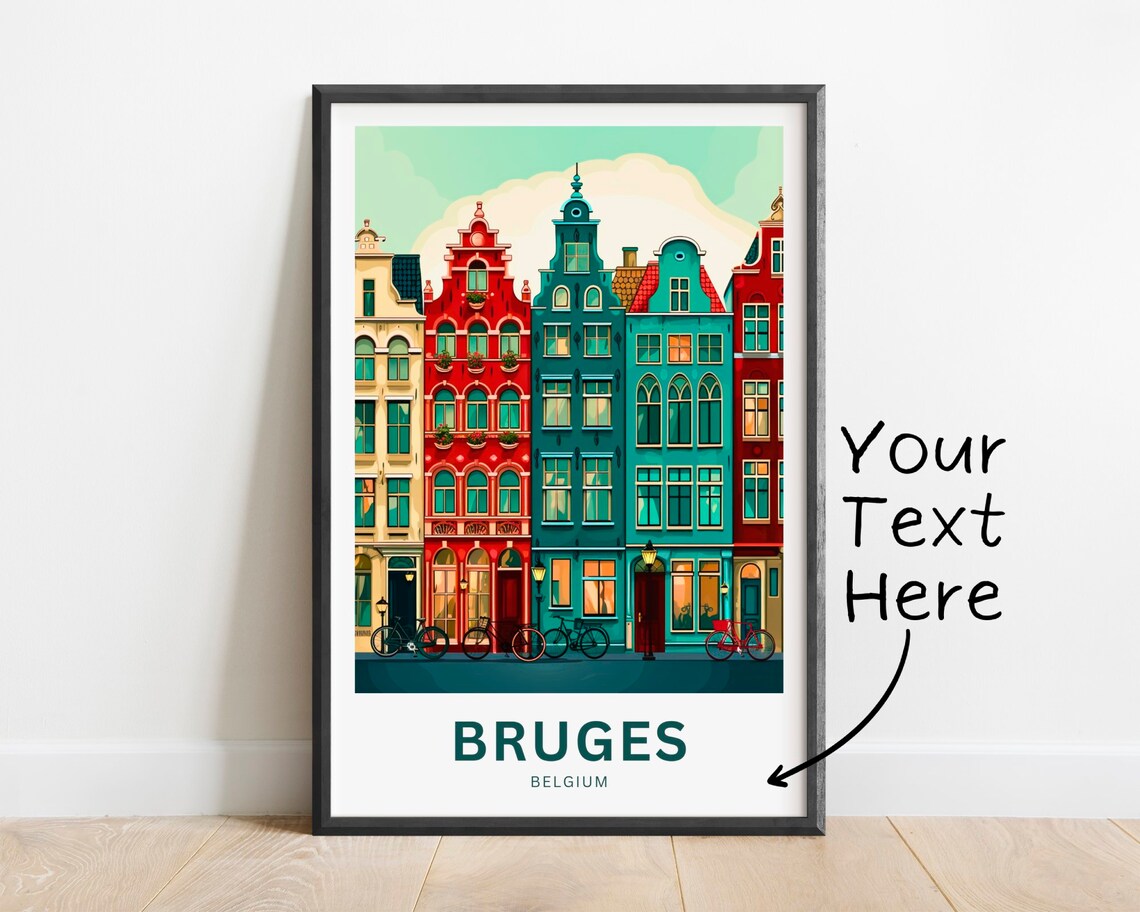 Bruges Belgium Colorful Canal Houses Personalized Travel Poster