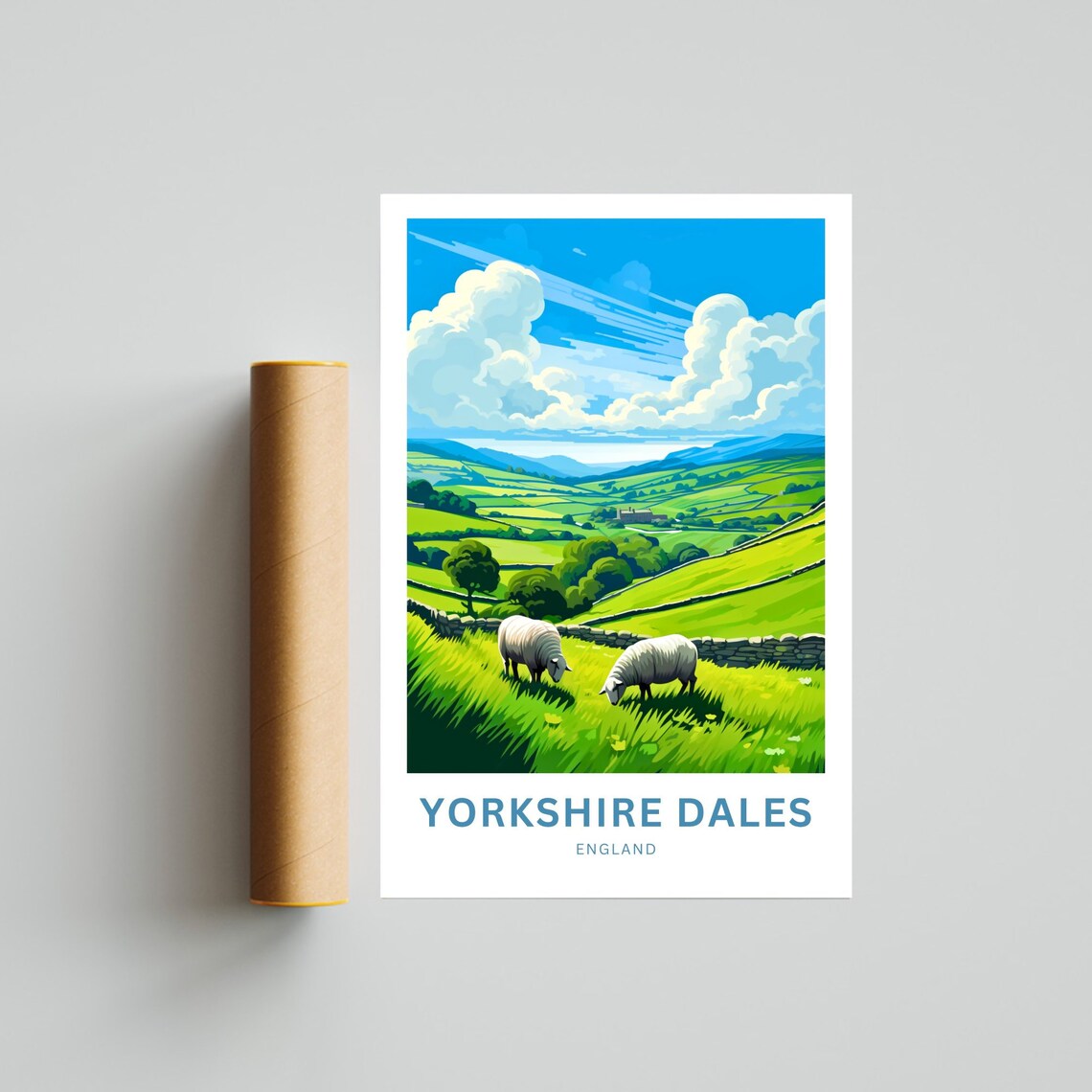 Yorkshire Dales Sheep Green Pasture Hills England Travel Poster - Image 4