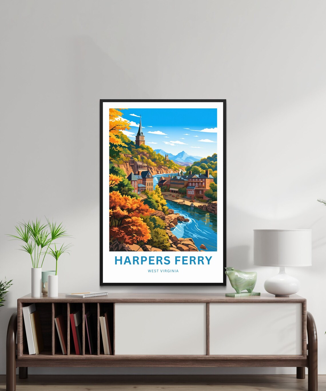 Harpers Ferry West Virginia River Town Autumn Church Travel Poster - Image 2