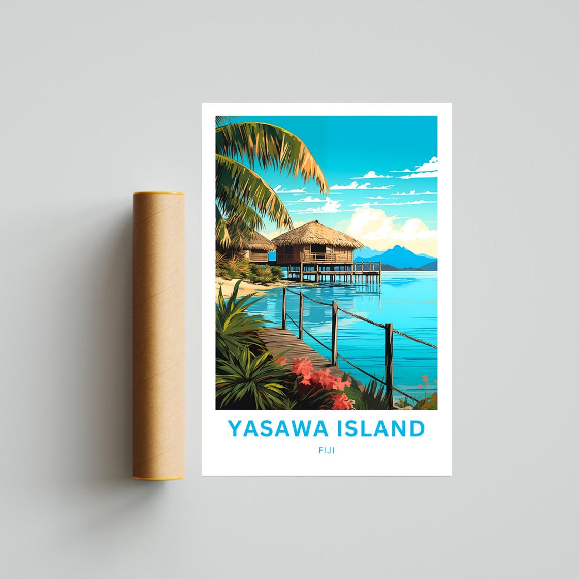 Yasawa Island Fiji Personalized Thatched Bungalow Lagoon Poster - Image 4