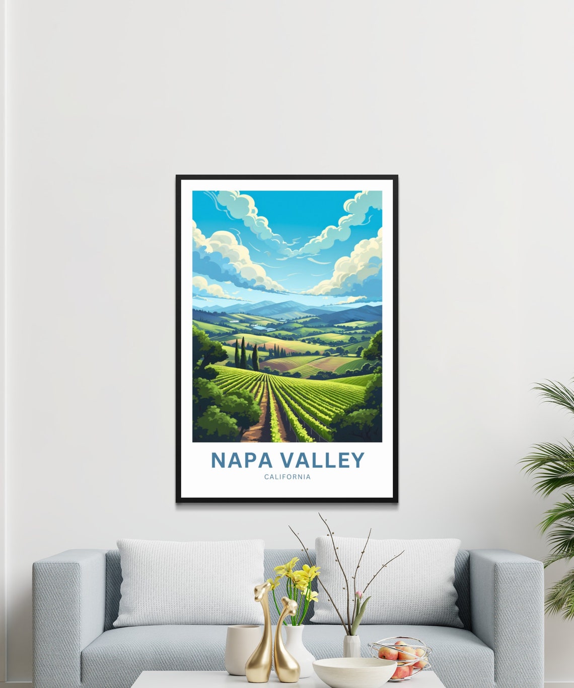 Napa Valley California Vineyard Rows Bright Sky Country Poster - Image 3