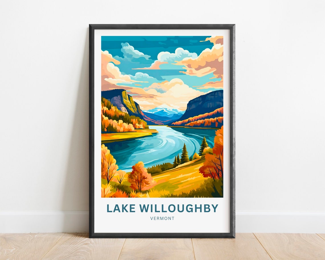Lake Willoughby Vermont Autumn Valley River Scene Travel Poster