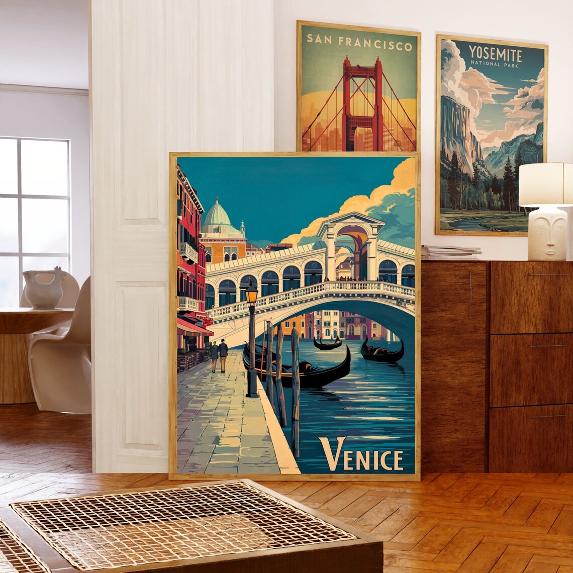Venice Grand Canal Rialto Bridge Gondolas Evening Retro Travel Poster - Image 5