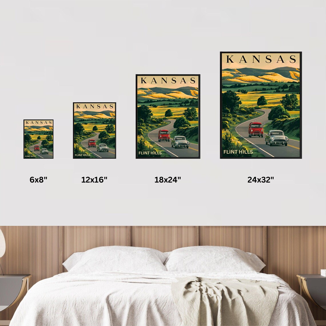 Kansas Flint Hills Road Trip Classic Cars Vintage Travel Poster - Image 3
