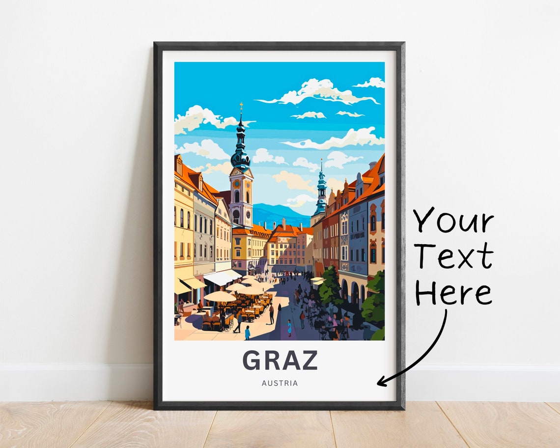 Graz Austria Lively Square Cafes Historic Towers Custom Poster