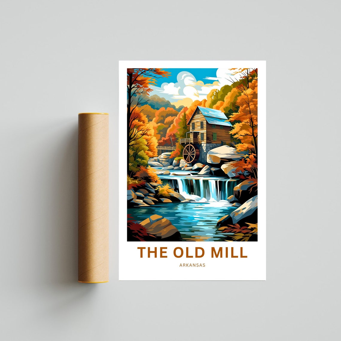 The Old Mill Arkansas Waterfall Mill Scene Customizable Travel Poster - Image 4